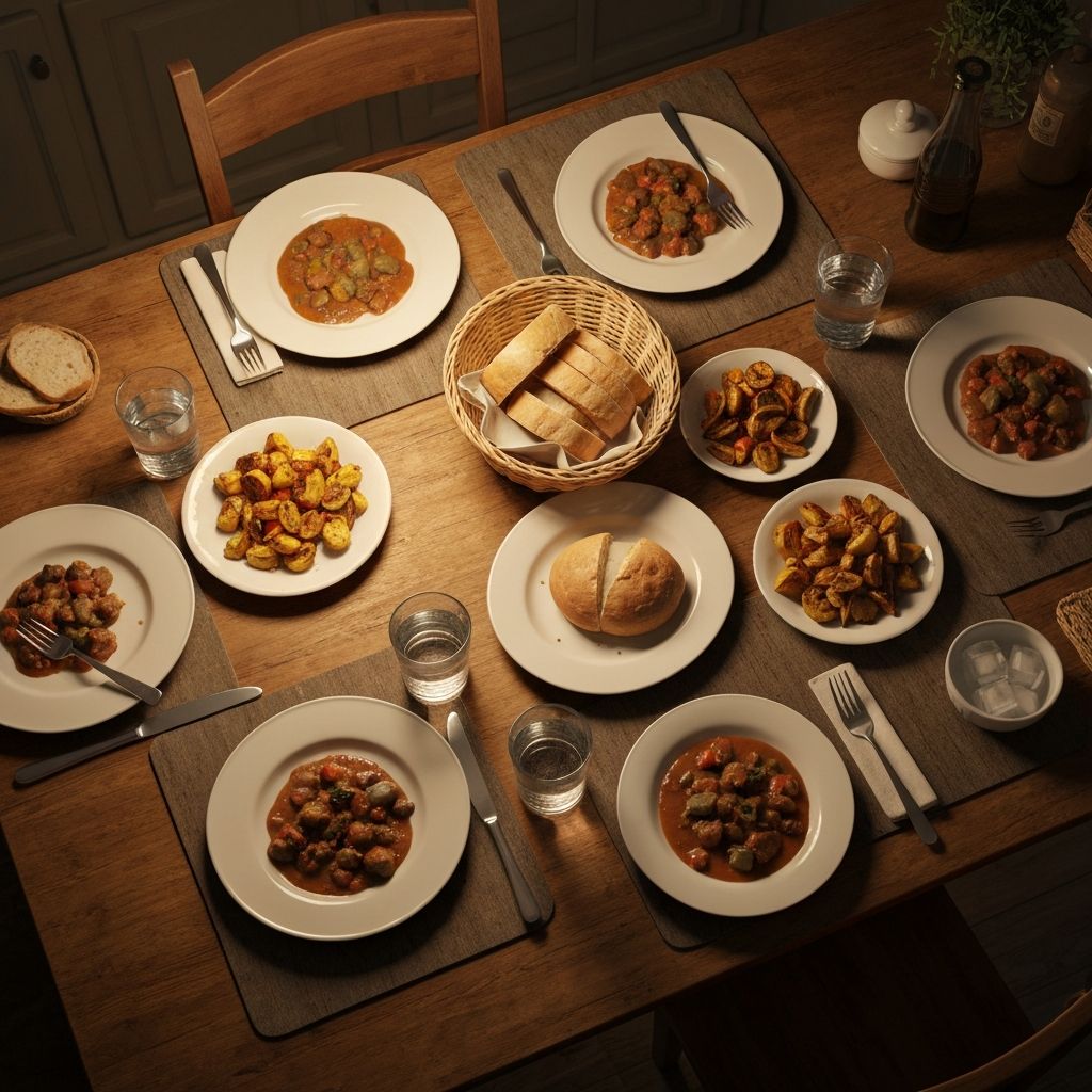 Table setting with various dishes