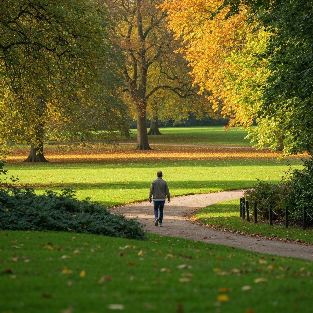 Person walking in a park setting